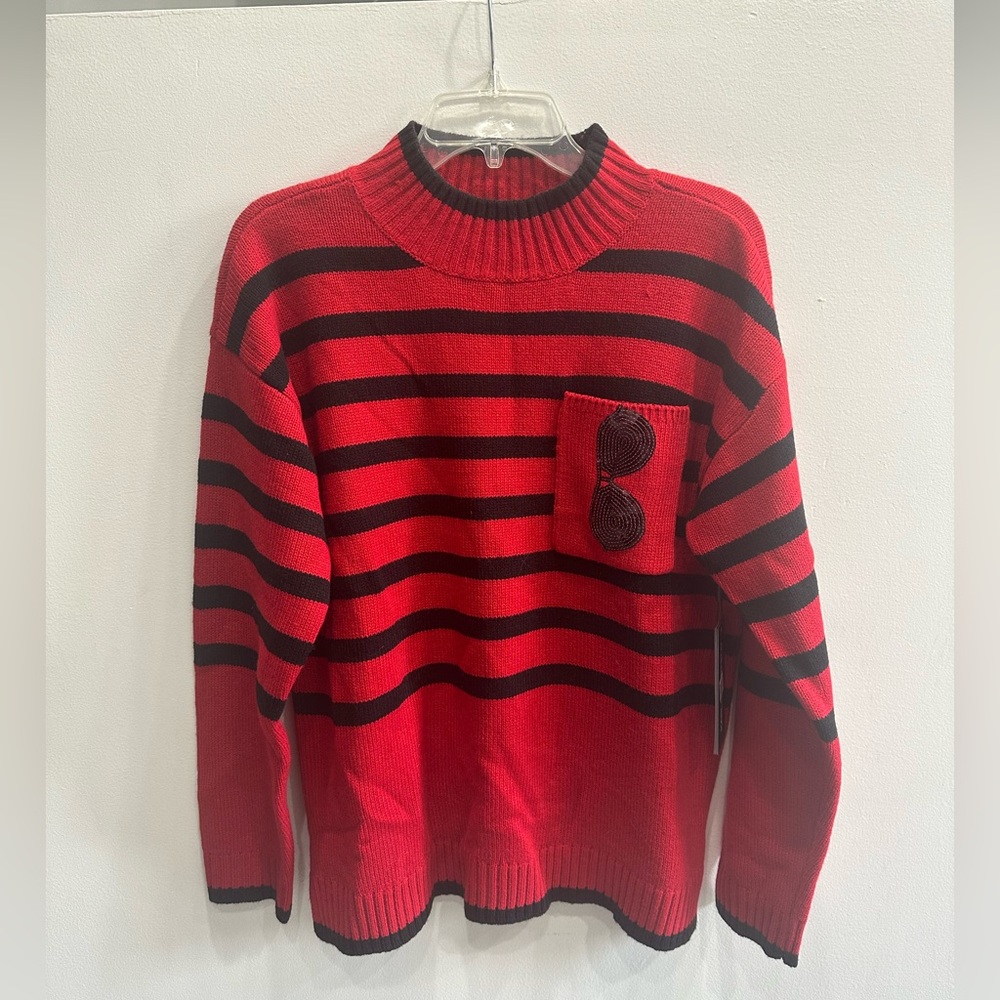 Karl Lagerfeld Paris Red and Black Striped Sunglasses Sweater.